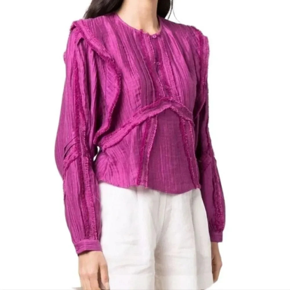 IRO Paris Camer Pleated Long Sleeve Blouse Violet Purple Size 6